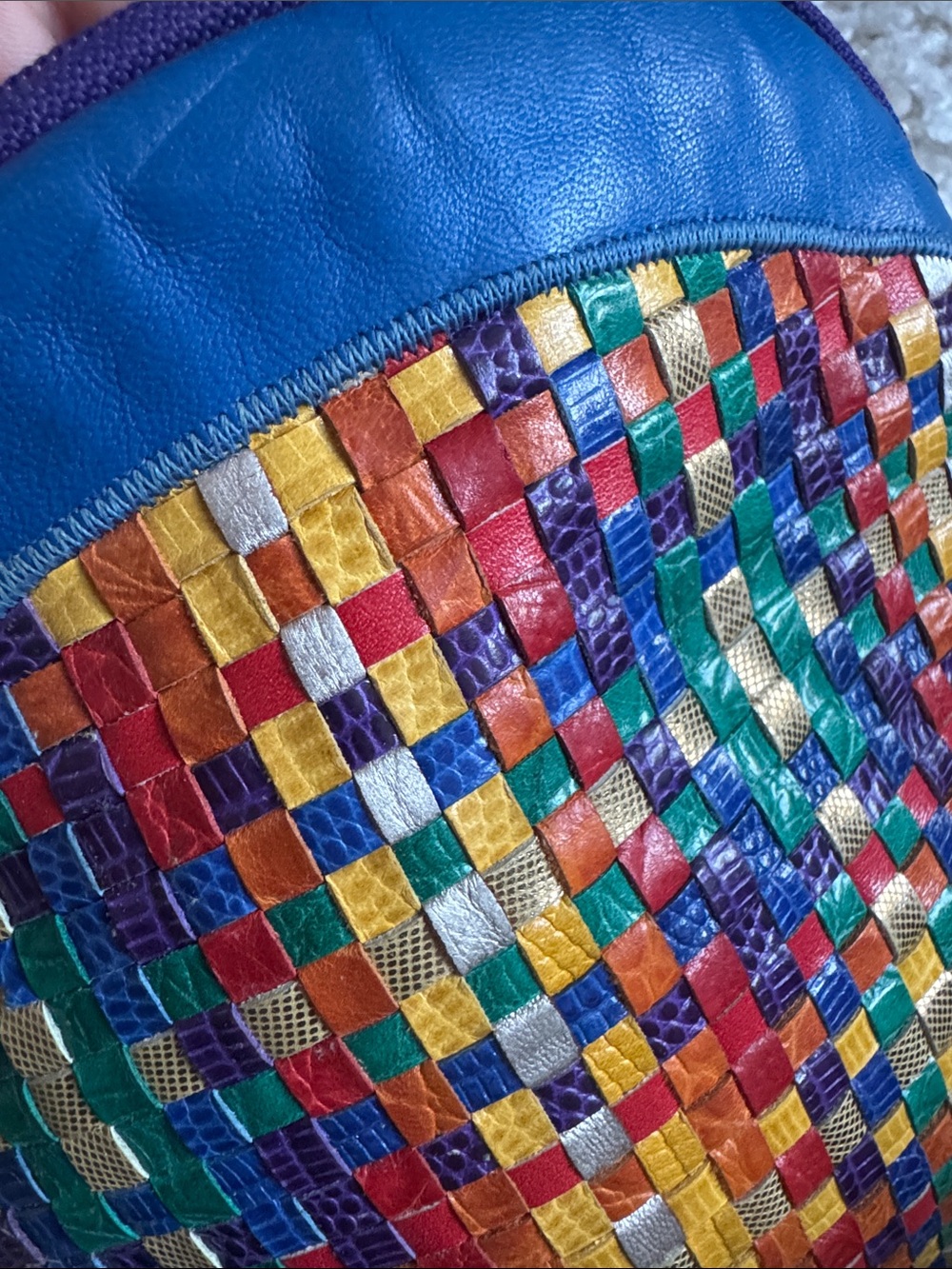Vintage SHARIF Rainbow Woven Leather Crossbody Bag Made in USA 80s 90s - Picture 6 of 6